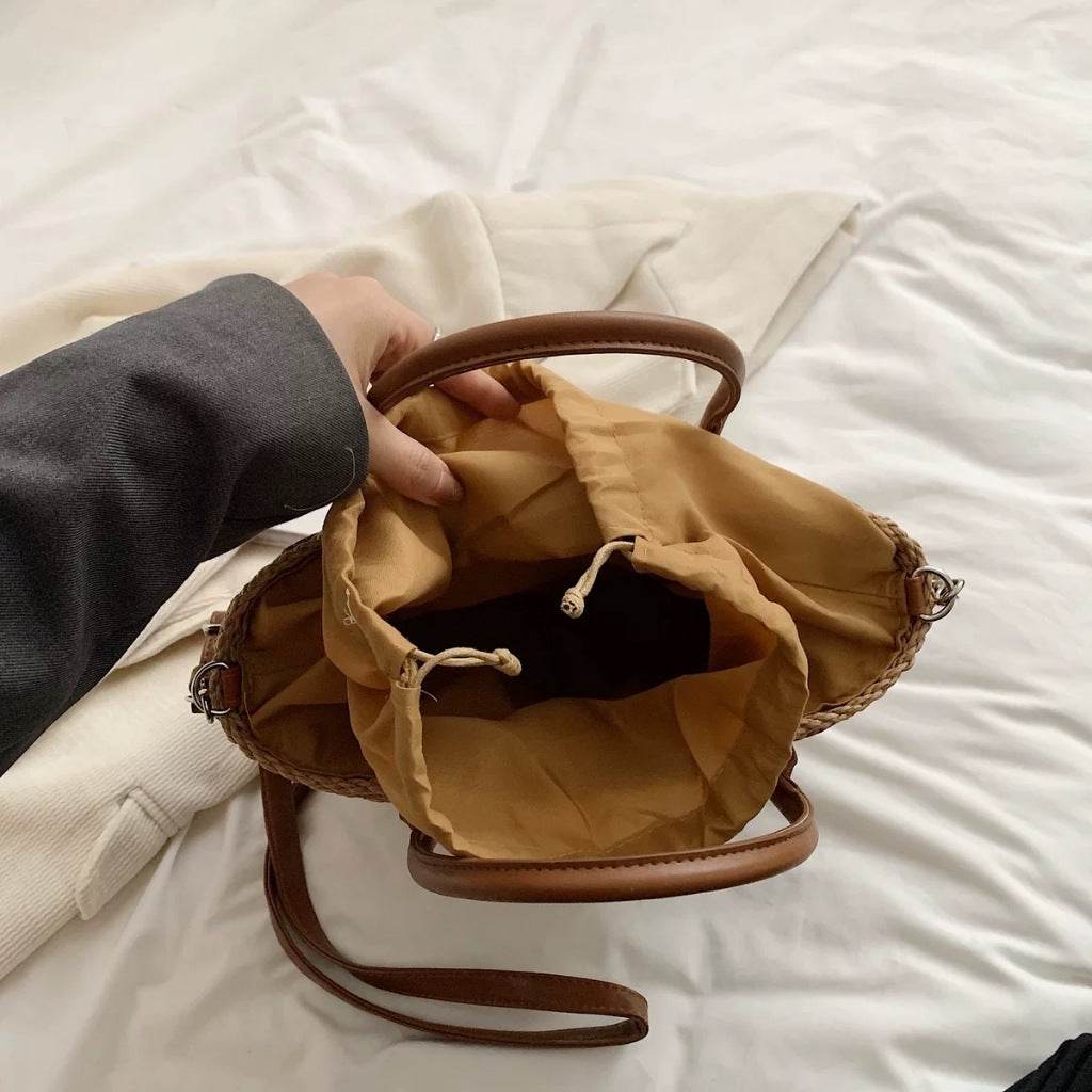 Handwoven Cotton Rope Tote Bag with Lining – Adjustable Strap &amp; Natural Fiber Design | 20cm x 30cm Shoulder &amp; Crossbody Bag for Women One-Sake.com khaki white off khaki-white off-