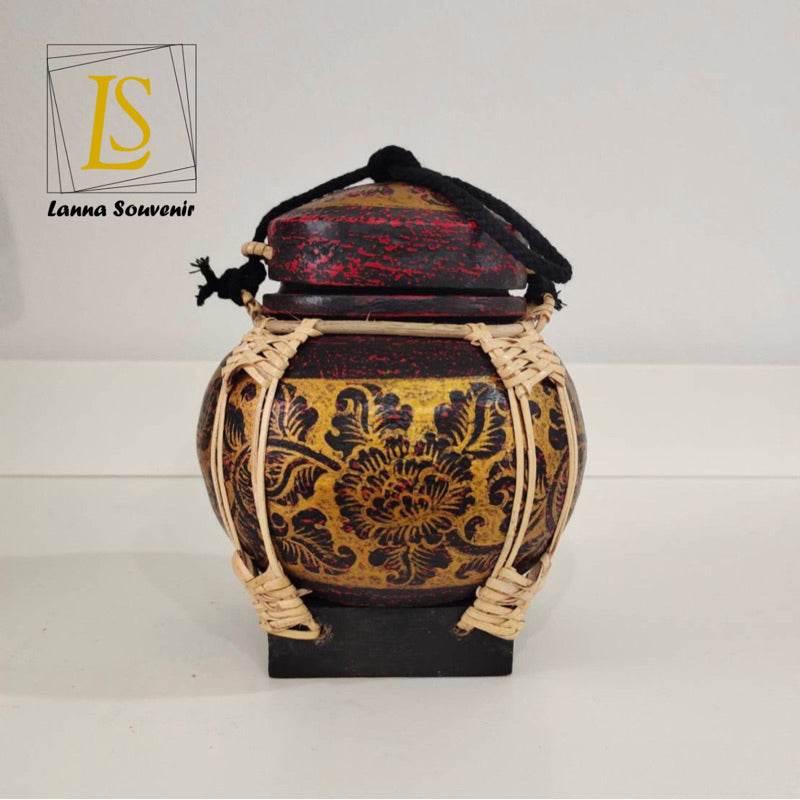 Handmade Bamboo Rice Box - Unique Authentic Thai Souvenir Jar 20