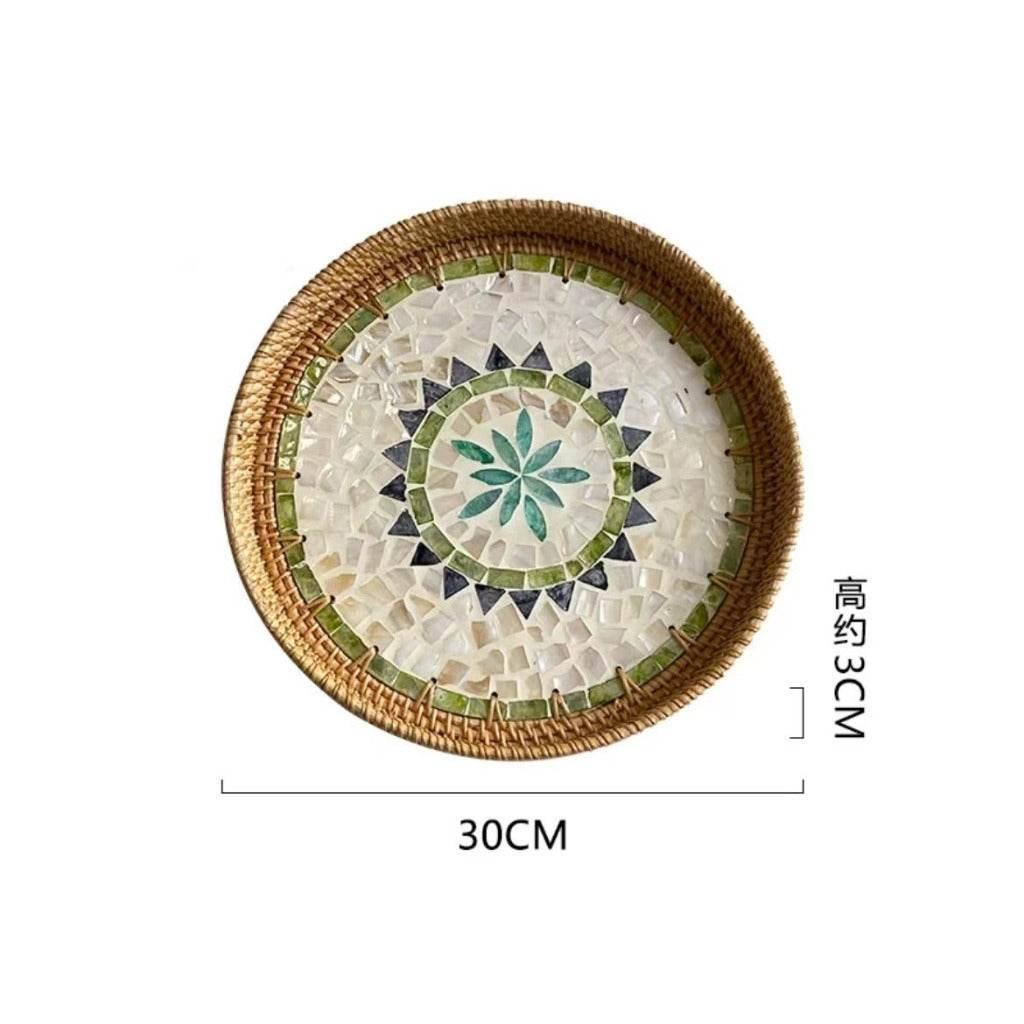 Vietnamese Rattan Serving Tray – Handwoven Natural Round Wicker Tray for Kitchen, Bathroom & Home Decor | 30cm & 35cm Sizes b-30cm
