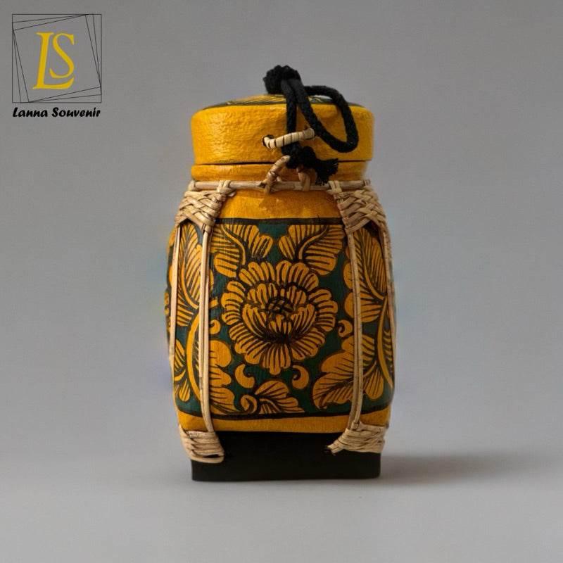 Handmade Thai Bamboo Rice Box - Thai Kratip Khao Storage Jar for Rice and Grains B55