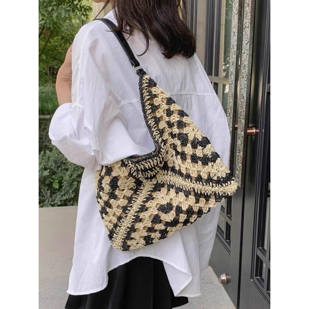 New Korean Style Crochet Shoulder Bag – Handmade Cotton Rope Tote for Women | 35cm x 35cm Square with 32cm Strap
