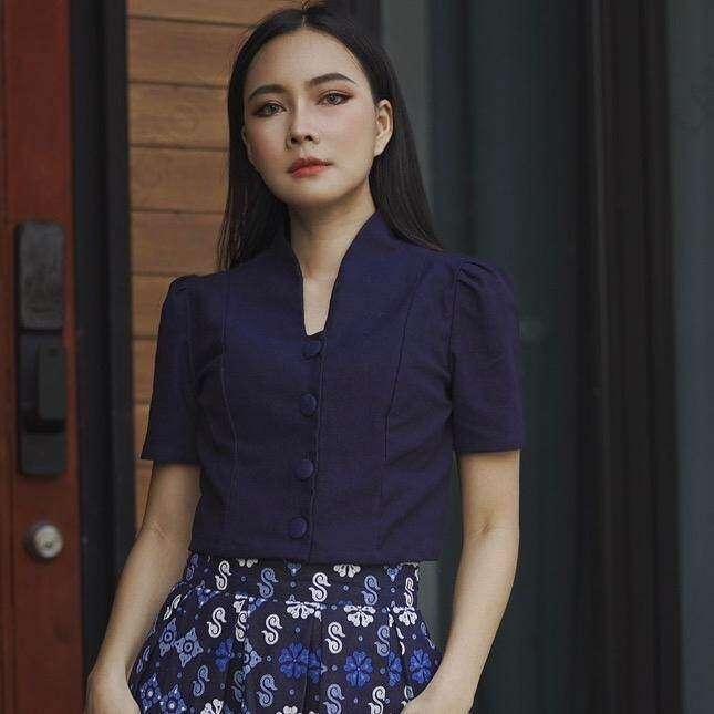 Classic Short Sleeve Collar Top – Women's Cotton Blouse in Multiple Colors | Sizes S–XL, Bust 34–40” กรม