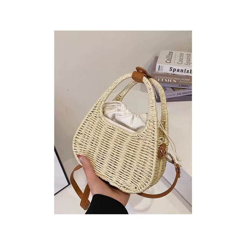 New Handwoven Shoulder &amp; Handbag – Compact with Inner Pocket | Korean Style Cotton Rope Bag 20cm Width One-Sake.com khaki white off khaki-white off-