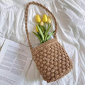 Handwoven Korean Style Shoulder Bag - Artisan Crafted Cotton Tote with Adjustable Strap, 25cm Height khaki