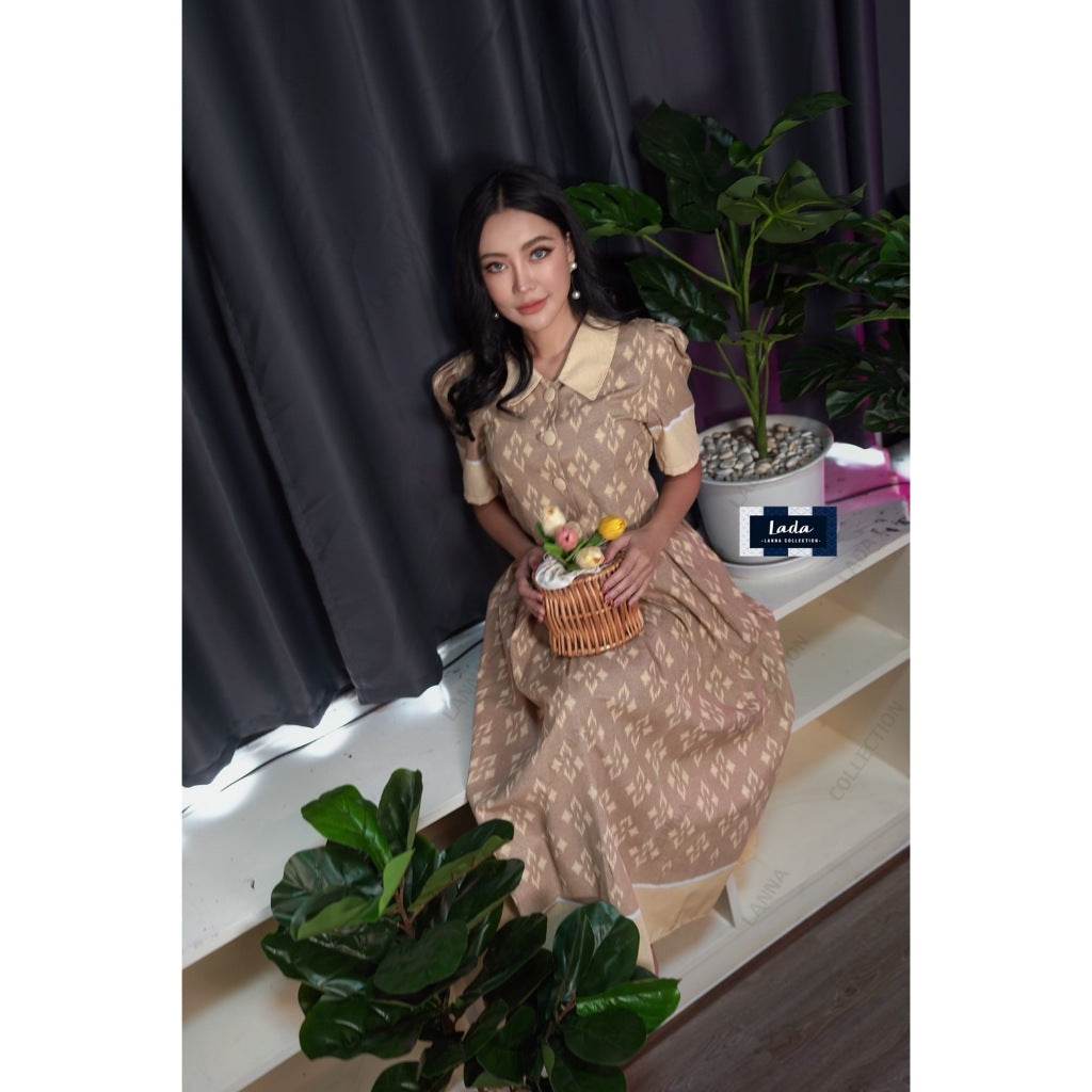 Pastel Krok Dork Kaew Blouse &amp; Pleated Skirt Set – 3 Colors | Modest Cotton Outfit for Women One-Sake.com ครีม / L ครีม / S ครีม / M ครีม / S-ครีม / M-ครีม / L-ครีม / XL-ม่วง / S-ม่วง / M-ม่วง / L-ม่วง / XL-เทา / S-เทา / M-เทา / L-เทา / XL-