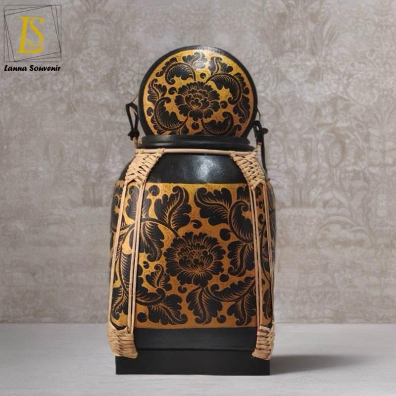 Handmade Thai Decorative Tray Lanna Rice Box - Artisan Crafted Home Décor Black