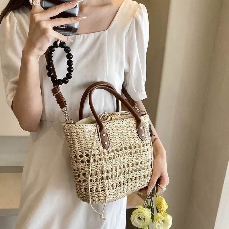 Handwoven Cotton Rope Tote Bag with Lining – Adjustable Strap &amp; Natural Fiber Design | 20cm x 30cm Shoulder &amp; Crossbody Bag for Women One-Sake.com khaki white off khaki-white off-