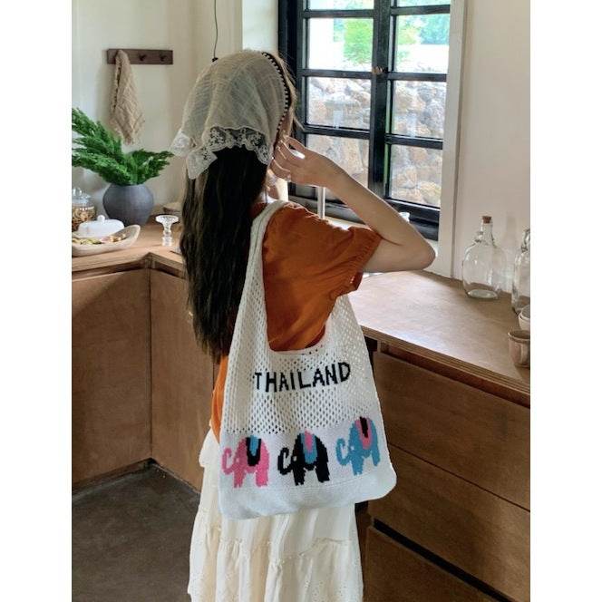 Handwoven Elephant Pattern Crossbody Bag – Large Cotton Rope Tote for Women | 58cm Natural Fiber Bag with 35cm Width One-Sake.com white khaki white-khaki-