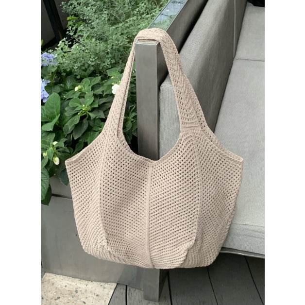 New Korean Style Handwoven Tote Bag – Large Cotton Shoulder Bag with 25cm Strap | Handmade Crafted Design for Women One-Sake.com yellow white off khaki white off-khaki-yellow-