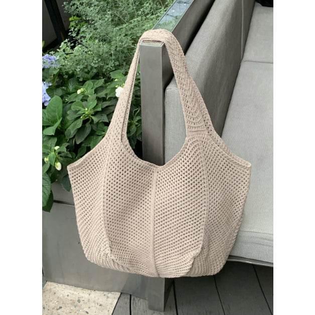 New Korean Handwoven Tote Bag - Large Cotton Shoulder Bag for Women with 25cm Strap | Handmade Design khaki