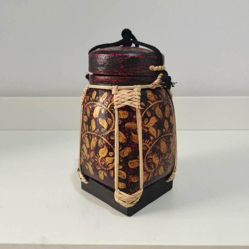 Handmade Thai Bamboo Rice Box - Thai Kratip Khao Storage Jar for Rice and Grains B48