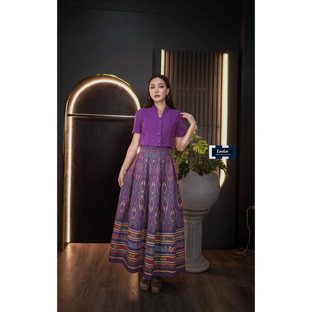 New Snake Pattern 2-Piece Cotton Set – Short Sleeve Collar Top with High-Waisted Pleated Skirt | 4 Colors &amp; Sizes S–XL One-Sake.com ดำลาย / L ดำลาย / S ดำลาย / M ดำลาย / S-ดำลาย / M-ดำลาย / L-ดำลาย / XL-เหลือง / S-เหลือง / M-เหลือง / L-เหลือง / XL-กรม / S-กรม / M-กรม / L-กรม / XL-ม่วง / S-ม่วง / M-ม่วง / L-ม่วง / XL-
