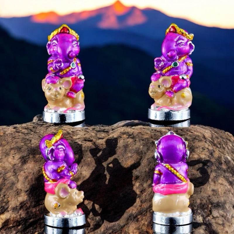 Ganesha Blessing Amulet for Authentic Thai Spiritual Protection – Mini Size 2x1cm from Wat Kor Chok, Chiang Mai Purple enameled alpaca