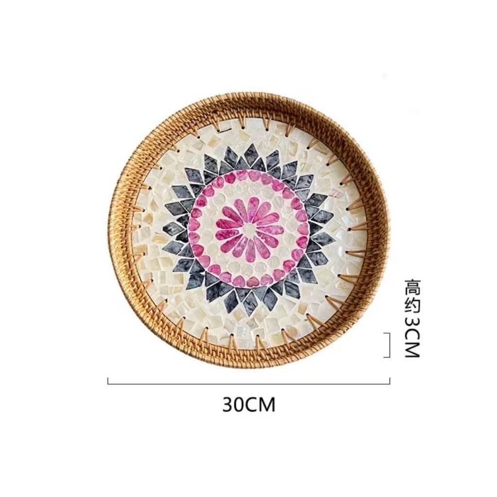 Vietnamese Rattan Serving Tray – Handwoven Natural Round Wicker Tray for Kitchen, Bathroom & Home Decor | 30cm & 35cm Sizes c-30cm