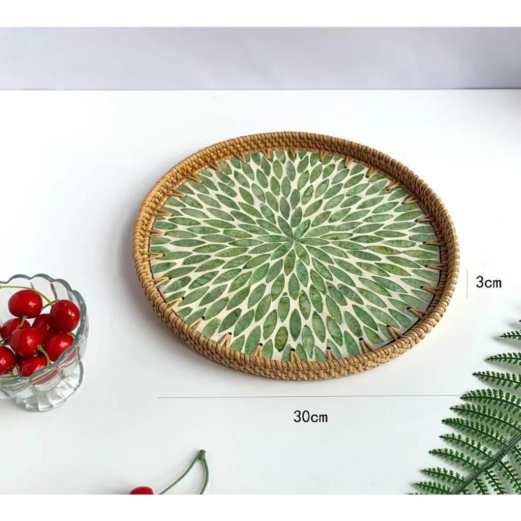 Vietnamese Rattan Serving Tray – Handwoven Natural Round Wicker Tray for Kitchen, Bathroom & Home Decor | 30cm & 35cm Sizes d-30cm