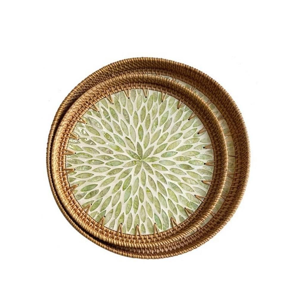Vietnamese Rattan Serving Tray – Handwoven Natural Round Wicker Tray for Kitchen, Bathroom & Home Decor | 30cm & 35cm Sizes d-30cm+35cm