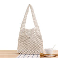 7-Color Crochet Shoulder Bag | Handmade Cotton Tote with Leather Base for Women, 50cm Height White