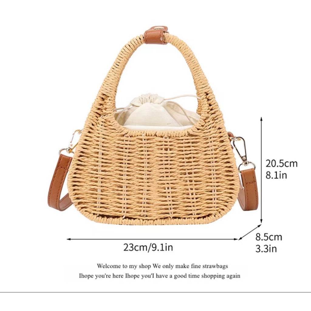 New Handwoven Shoulder &amp; Handbag – Compact with Inner Pocket | Korean Style Cotton Rope Bag 20cm Width One-Sake.com khaki white off khaki-white off-