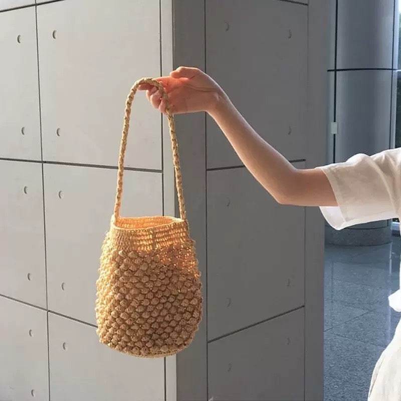 Handwoven Korean Style Shoulder Bag – Artisan Crafted Cotton Tote with Adjustable Strap | Approx. 25cm Height One-Sake.com khaki white off khaki-white off-