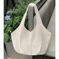 New Korean Handwoven Tote Bag - Large Cotton Shoulder Bag for Women with 25cm Strap | Handmade Design white off