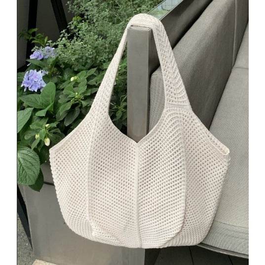 New Korean Style Handwoven Tote Bag – Large Cotton Shoulder Bag with 25cm Strap | Handmade Crafted Design for Women One-Sake.com yellow white off khaki white off-khaki-yellow-