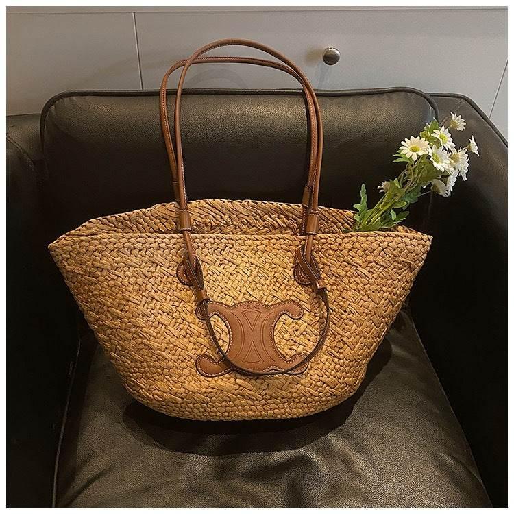 French Handwoven Straw Bag – Medium Size Tote for Beach & Daily Use | 40x50cm Woven Handbag with 25cm Strap for Women