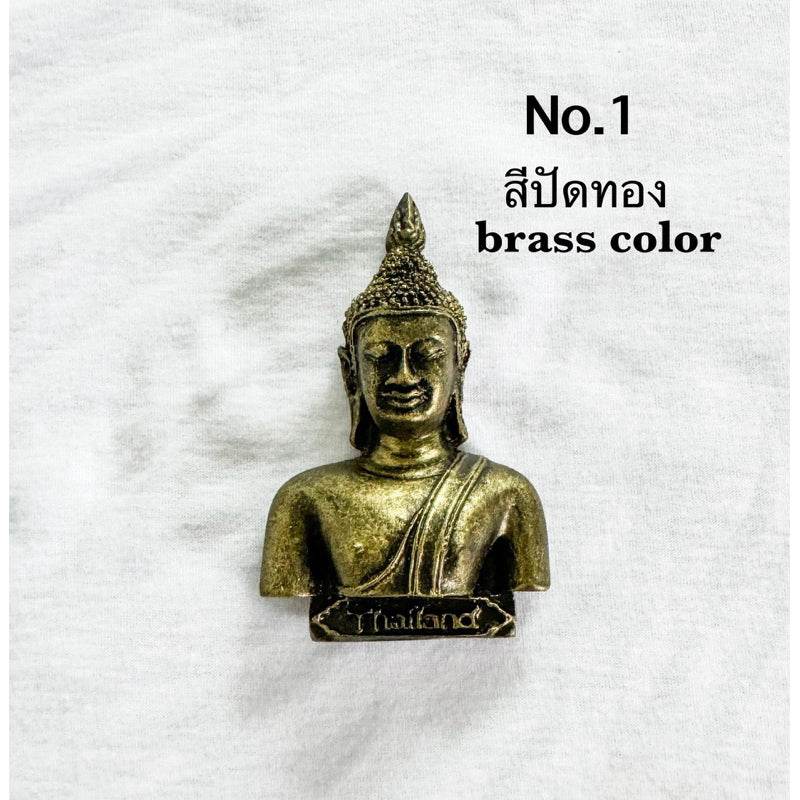Handcrafted resin fridge magnet in brass color featuring a Buddha bust with Thailand inscription