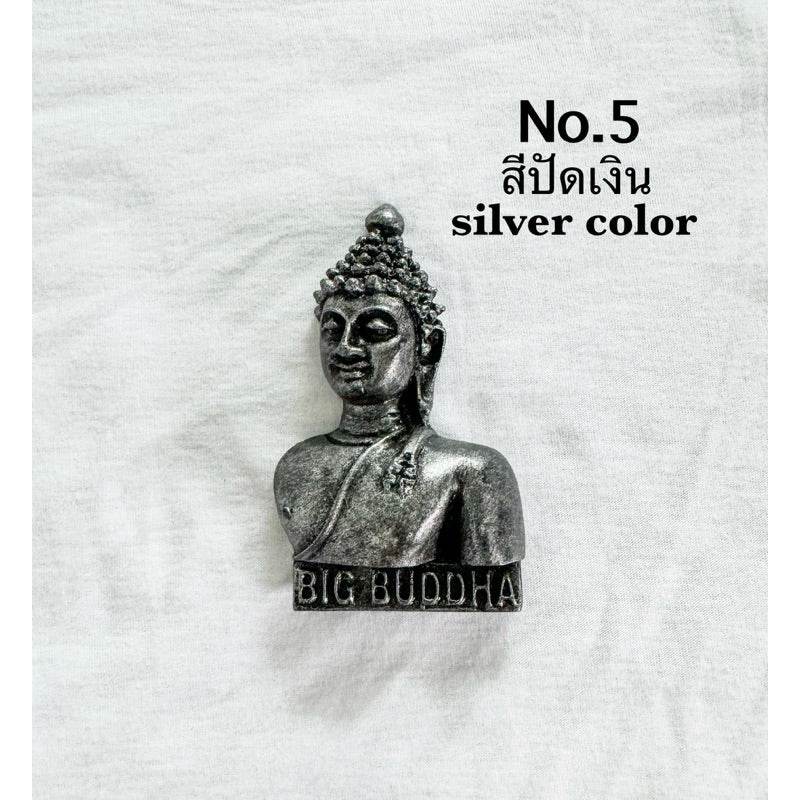 Handcrafted resin fridge magnet of Big Buddha bust in silver color from One-Sake.com
