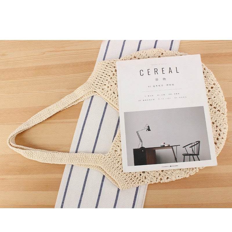 Korean Style Handwoven Cotton Bag with Linen Lining &amp; Magnetic Closure – Natural Rope Tote Bag for Women One-Sake.com white off khaki white off-khaki-