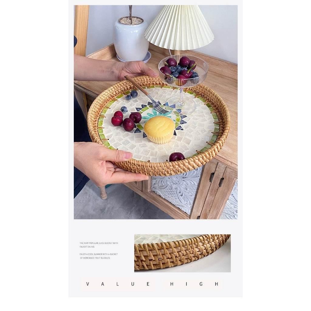 Vietnamese Rattan Serving Tray – Handwoven Natural Round Wicker Tray for Kitchen, Bathroom & Home Decor | 30cm & 35cm Sizes