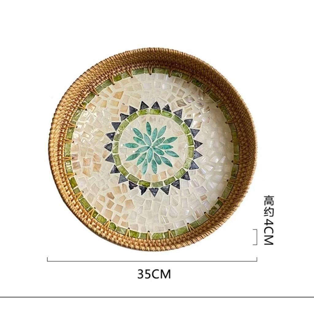 Vietnamese Rattan Serving Tray – Handwoven Natural Round Wicker Tray for Kitchen, Bathroom & Home Decor | 30cm & 35cm Sizes b-35cm