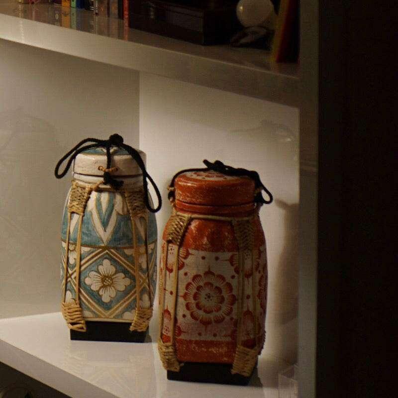 Handmade Bamboo Rice Box with Floral Design - Authentic Thai Craftsmanship