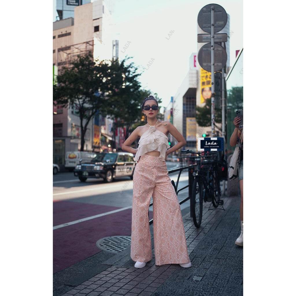 Ethnic Khit Print Wide-Leg Cotton Pants – Red, Purple &amp; Cream | High-Waisted Travel-Friendly Trousers in S–XL Sizes One-Sake.com แดง / L30 แดง / S26 แดง / M28 แดง / S26-แดง / M28-แดง / L30-แดง / XL32-ครีม / S26-ครีม / M28-ครีม / L30-ครีม / XL32-กรม / S26-กรม / M28-กรม / L30-กรม / XL32-ม่วง / S26-ม่วง / M28-ม่วง / L30-ม่วง / XL32-