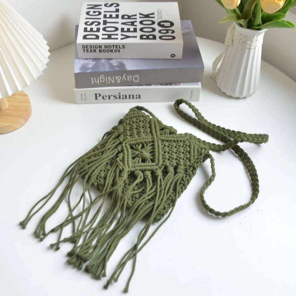 Boho Square Woven Shoulder Bag – Affordable Beach Tote with Long Strap | Approx. 17cm x 18cm &amp; 50cm Strap One-Sake.com green brown white brown-white-green-khaki-black-pink-gery-