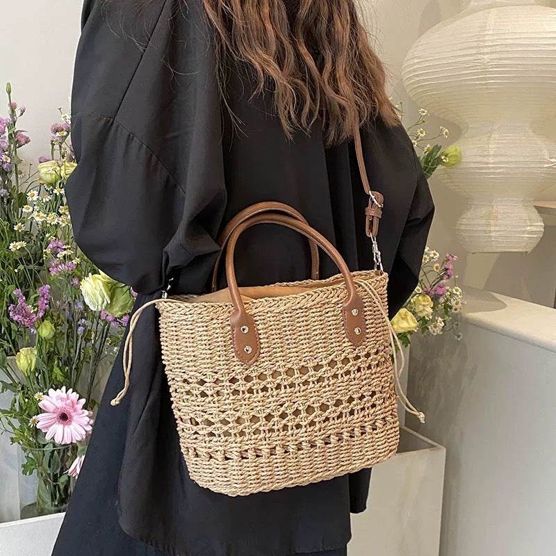 Handwoven Cotton Rope Tote Bag with Lining – Adjustable Strap &amp; Natural Fiber Design | 20cm x 30cm Shoulder &amp; Crossbody Bag for Women One-Sake.com khaki white off khaki-white off-