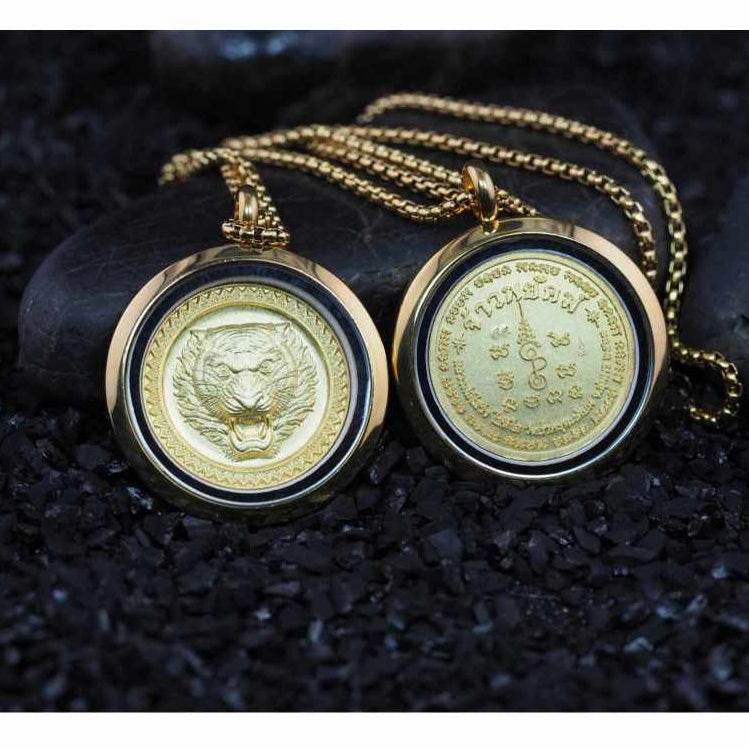 Jao Payak Tiger Guardian Amulet with Necklace (2020, Wat Tham Phrutakhian) - Thai Blessing Co