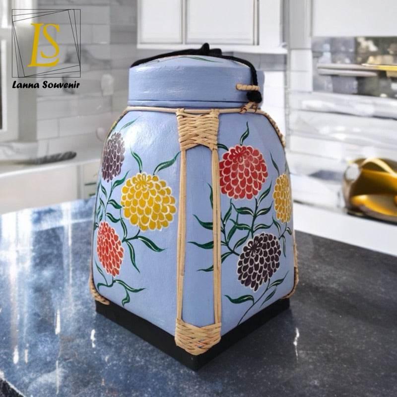 Handmade Thai Decorative Tray Lanna Rice Box - Artisan Crafted Home Décor