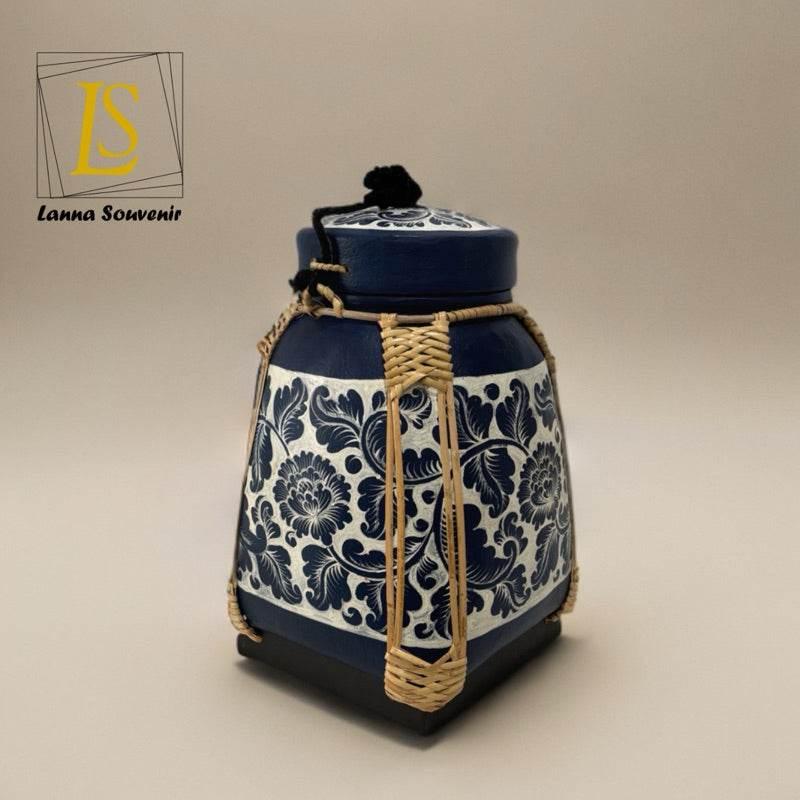 Lanna Bamboo Storage Box with Elephant Design in Elegant Bamboo Craftsmanship E6