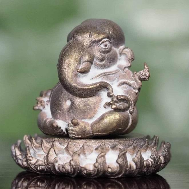 Ganesha Temple Founding Edition - Sacred Bronze on Lotus Base, Double-Blessed by Esteemed Thai Monks
