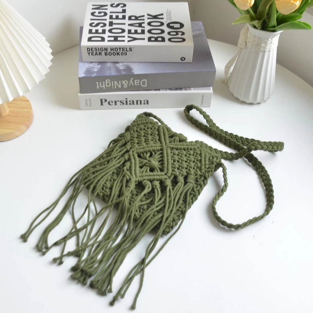 Boho Square Woven Shoulder Bag – Affordable Beach Tote with Long Strap | Approx. 17cm x 18cm &amp; 50cm Strap One-Sake.com green brown white brown-white-green-khaki-black-pink-gery-