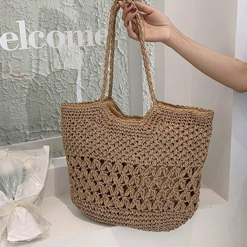 New Handwoven Cotton Rope Bag – 35x46cm Large Shoulder Tote for Women | Natural Material &amp; 2 Color Options One-Sake.com khaki white off khaki-white off-