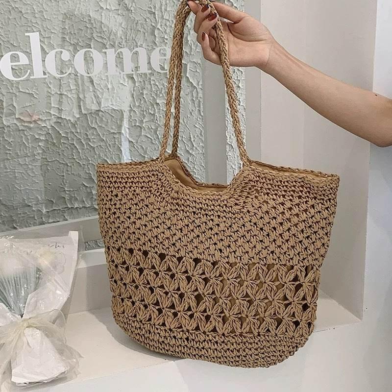 New Handwoven Cotton Rope Bag - Large 35x46cm Shoulder Tote for Women | Natural Material & 2 Color Choices