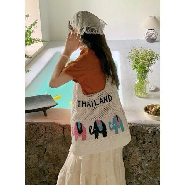 Handwoven Elephant Pattern Crossbody Bag – Large Cotton Rope Tote for Women | 58cm Natural Fiber Bag with 35cm Width One-Sake.com white khaki white-khaki-