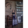 Navy Blue Flared Cotton Pants - High Waist Wide Leg Trousers for Women in Mud-Dyed Soft Fabric