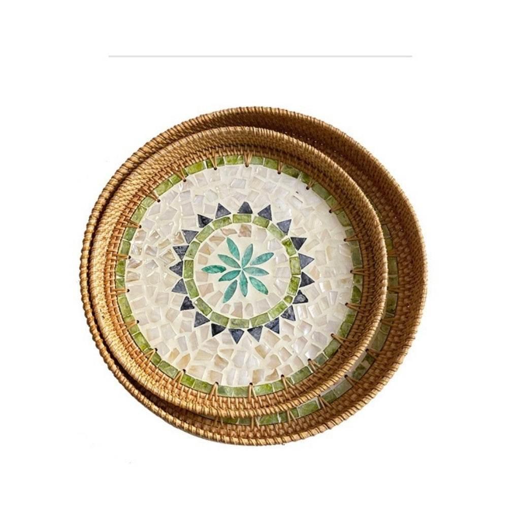 Vietnamese Rattan Serving Tray – Handwoven Natural Round Wicker Tray for Kitchen, Bathroom & Home Decor | 30cm & 35cm Sizes b-30cm+35cm