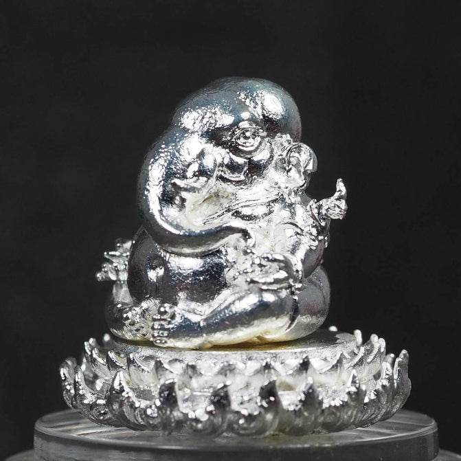 Ganesha on Lotus Base – Temple-Building Edition by Luang Pho Ngern (Silver-Plated Alloy) - Thai Blessing Co