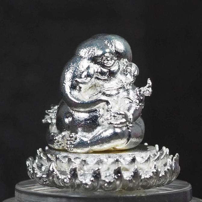 Ganesha Lotus Base Silver-Plated Statue - Temple-Building Edition by Luang Pho Ngern