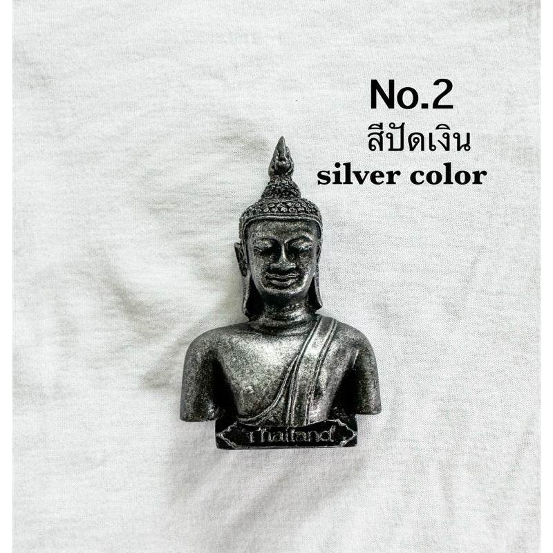 Silver color handcrafted resin fridge magnet featuring a Buddha bust with Thailand inscription