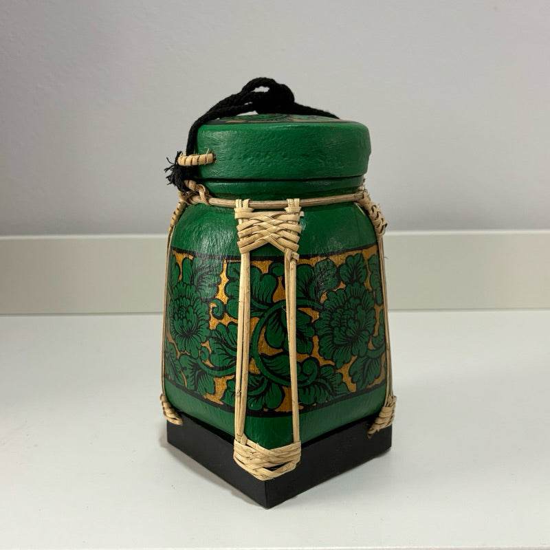 Lanna Bamboo Rice Box – Handmade Thai Kratip Khao Storage Jar | Natural Decor &amp; Gift in 12x21cm Size - Thai Blessing Co