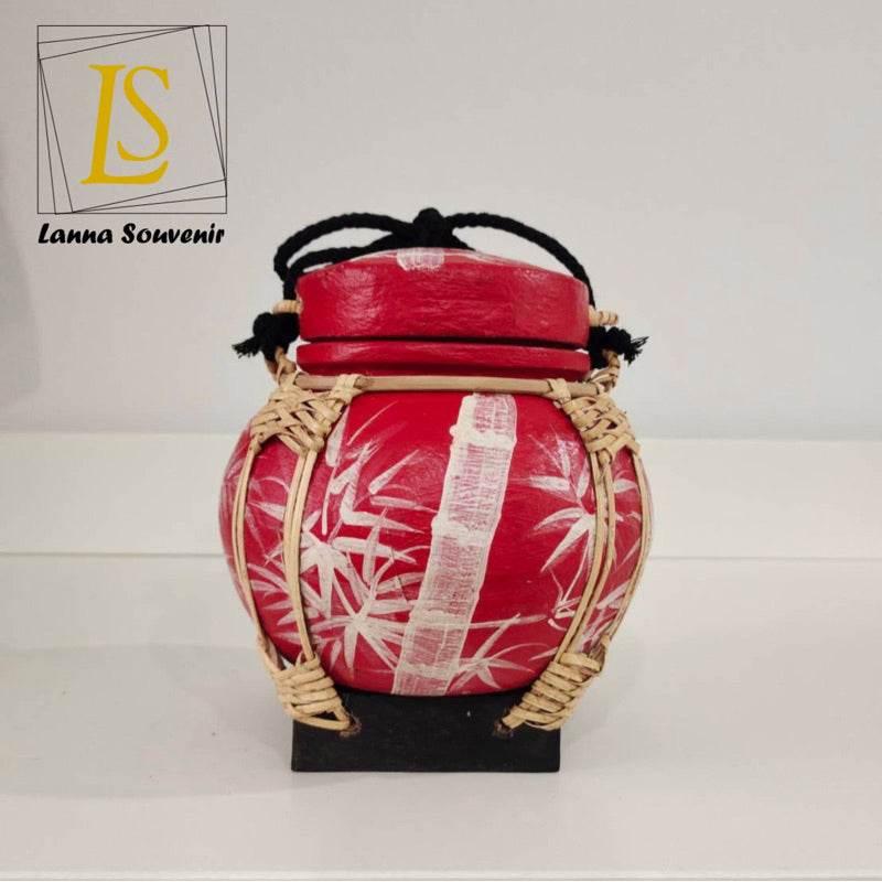 Handmade Bamboo Rice Box - Unique Authentic Thai Souvenir Jar 17